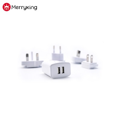 White Color Adapter 5V 2.1A Dual Port Travel USB Charger With US EU UK AU Plug